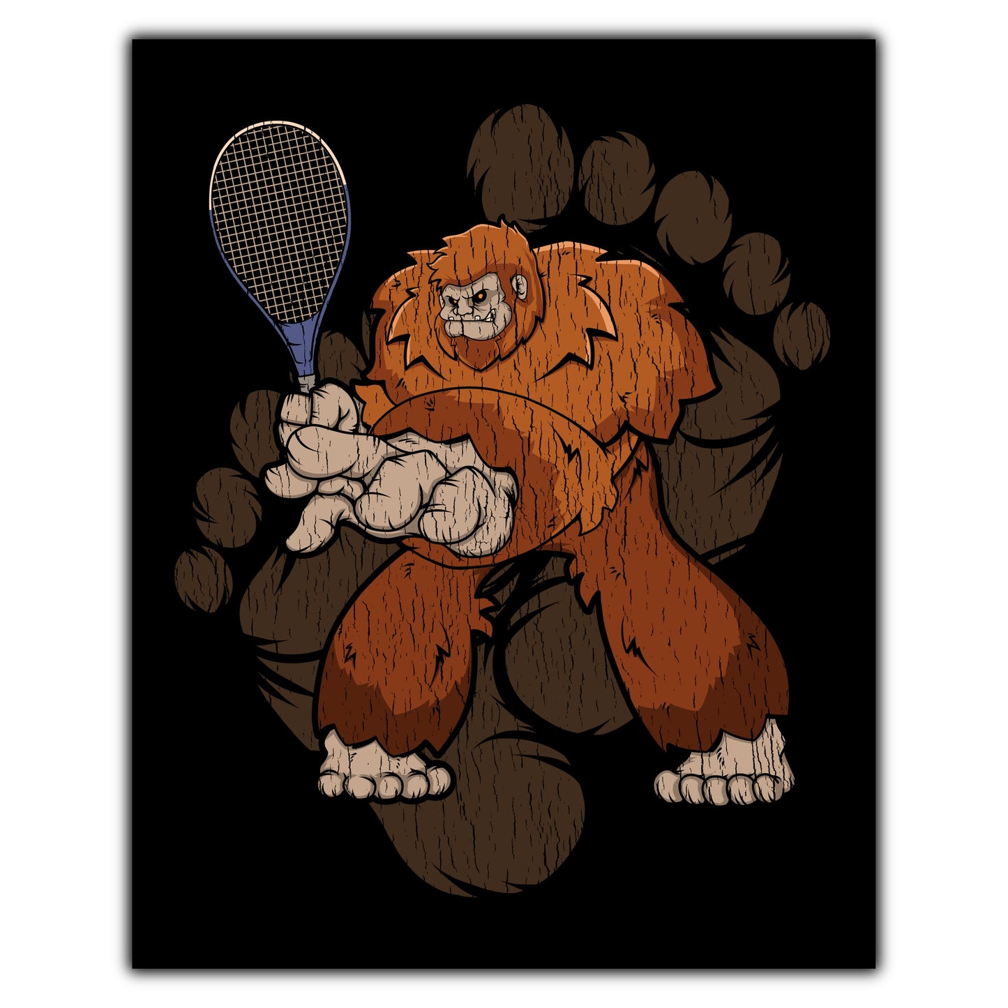 Bigfoot Tennis Art - Sasquatch Playing Tennis 8"x10" Wall Art Print