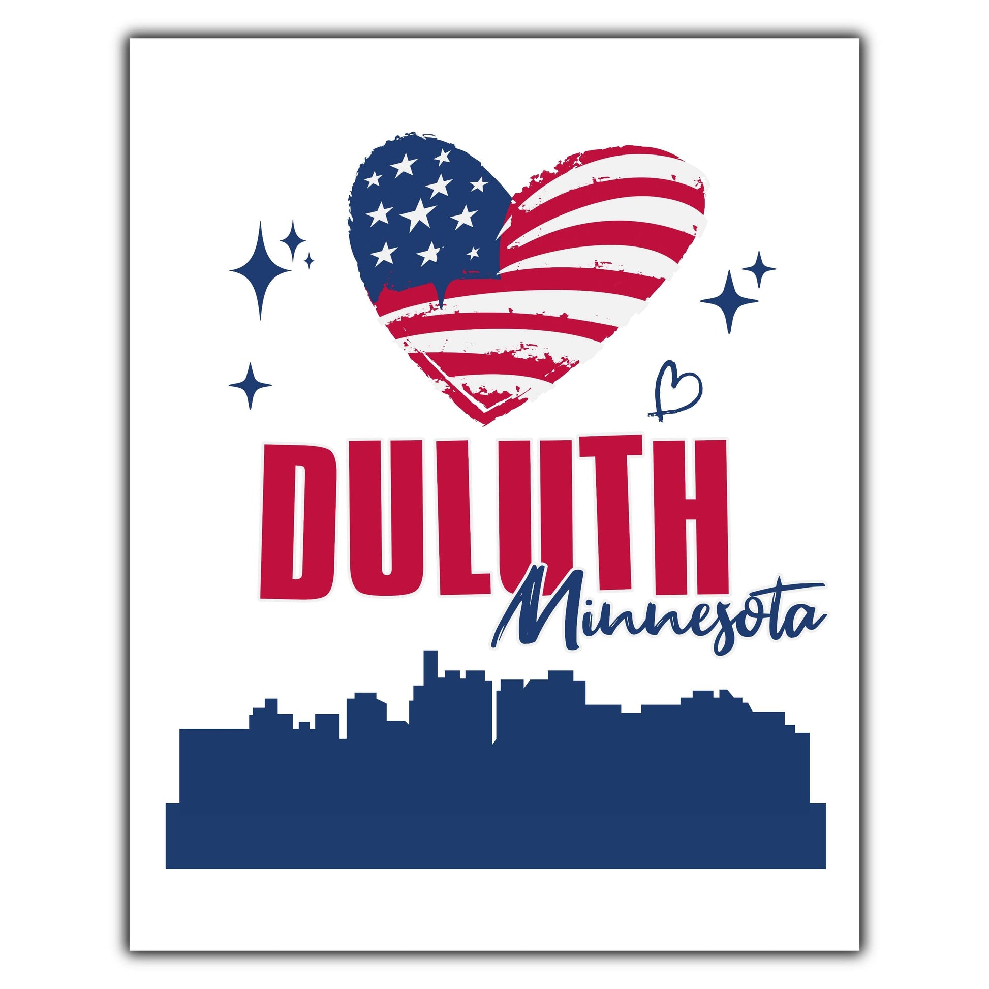 Duluth Minnesota Skyline American Flag Heart 4th of July 8"x10" Wall Art Print