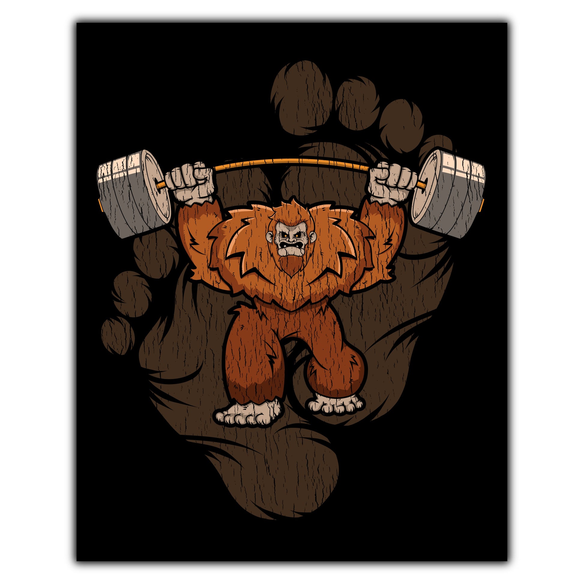 Bigfoot Weightlifting Art - Sasquatch Lifting Weights 8"x10" Wall Art Print