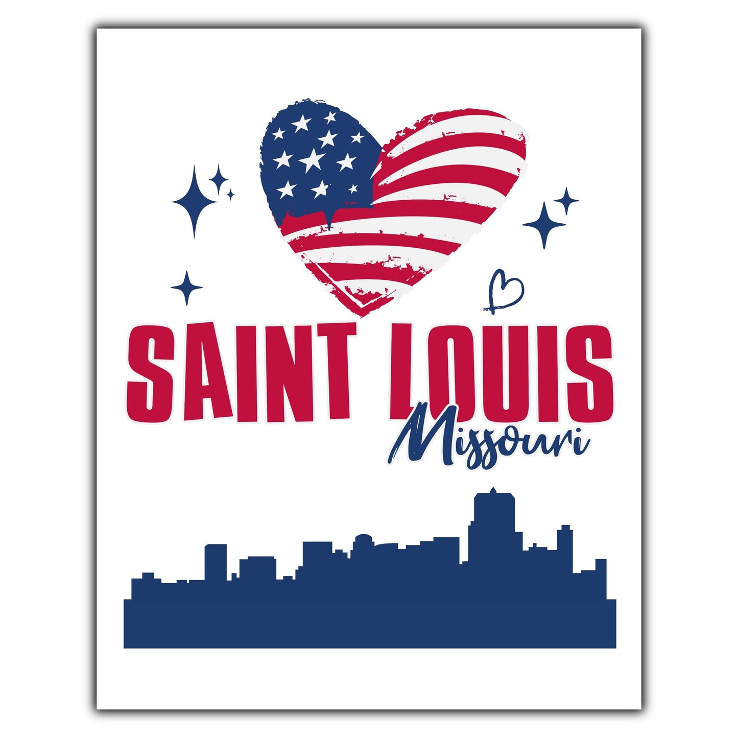 Saint Louis Missouri Skyline American Flag Heart 4th of July 8"x10" Wall Art Print