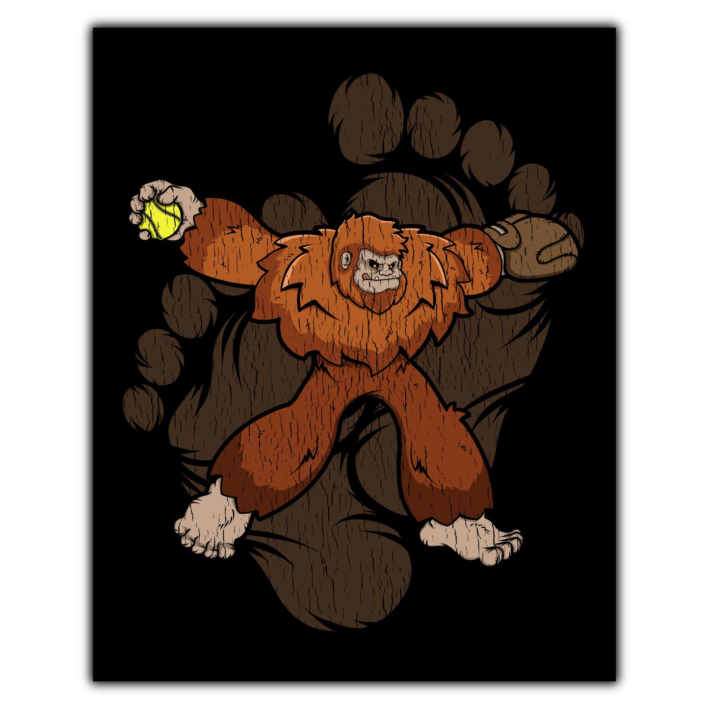 Bigfoot Softball Art - Sasquatch Softball Pitcher 8"x10" Wall Art Print