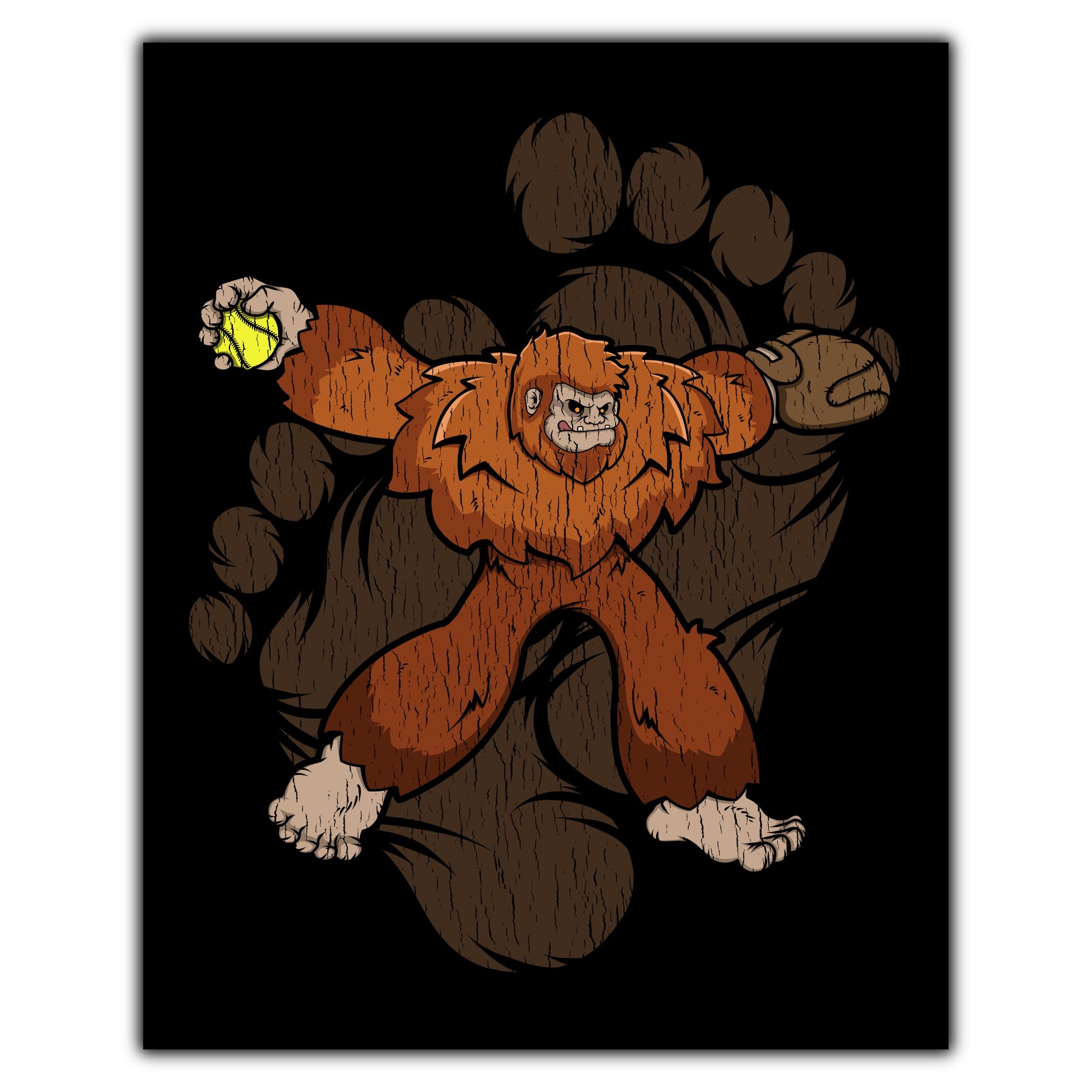 Bigfoot Softball Art - Sasquatch Softball Pitcher 8"x10" Wall Art Print