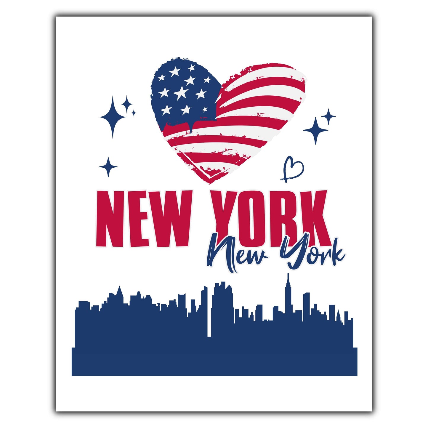 New York New York Skyline American Flag Heart 4th of July 8"x10" Wall Art Print