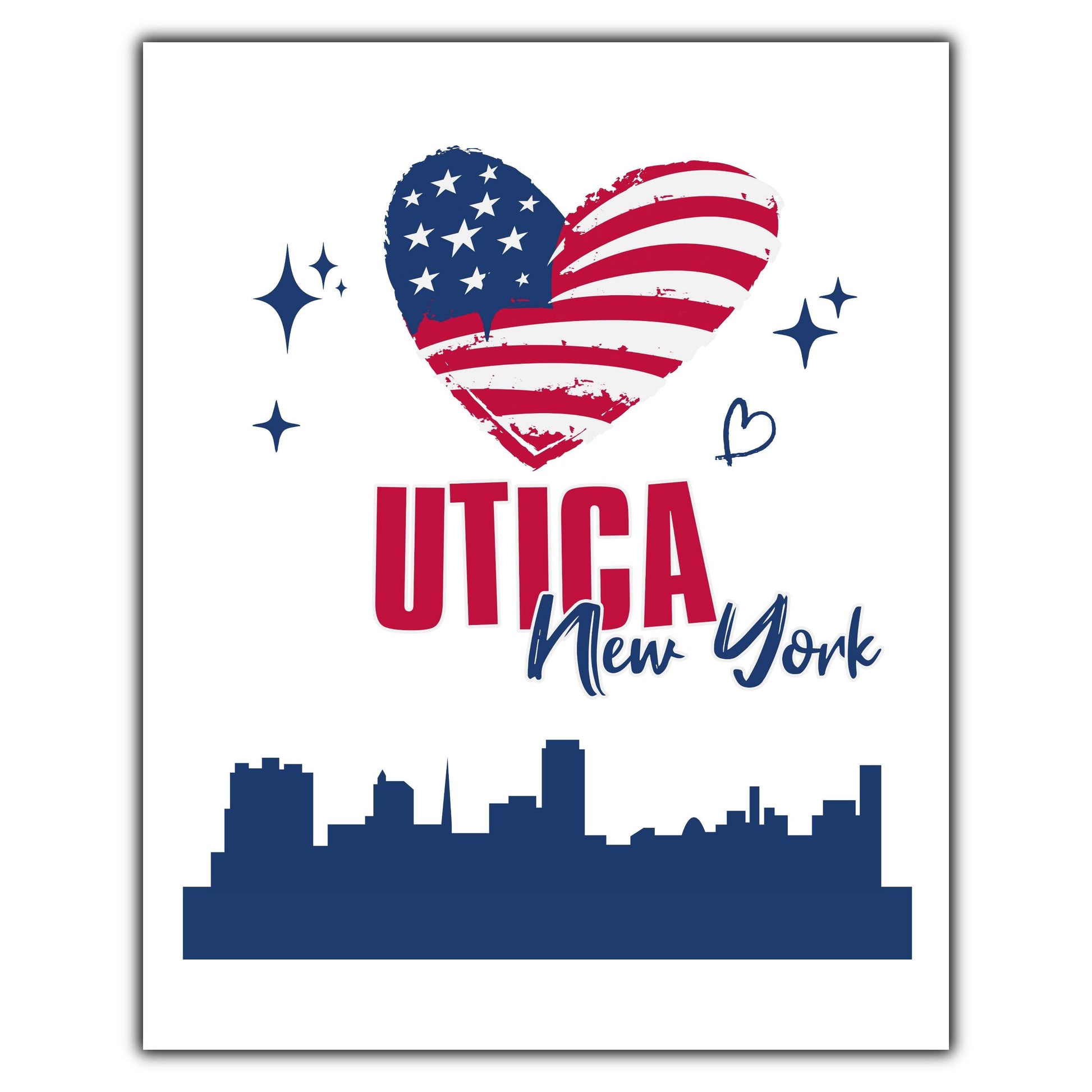 Utica New York Skyline American Flag Heart 4th of July 8"x10" Wall Art Print
