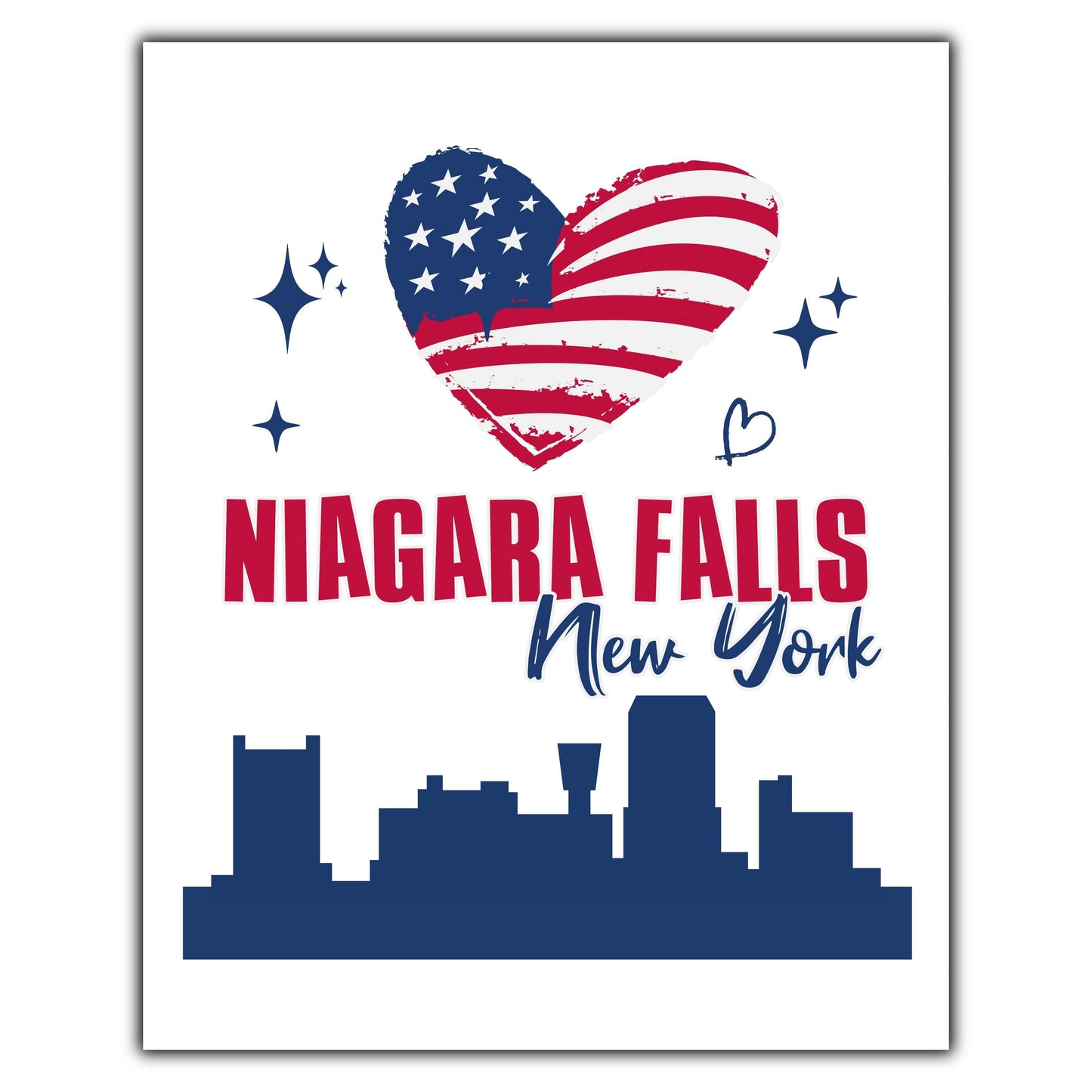 Niagara Falls New York Skyline American Flag Heart 4th of July 8"x10" Wall Art Print