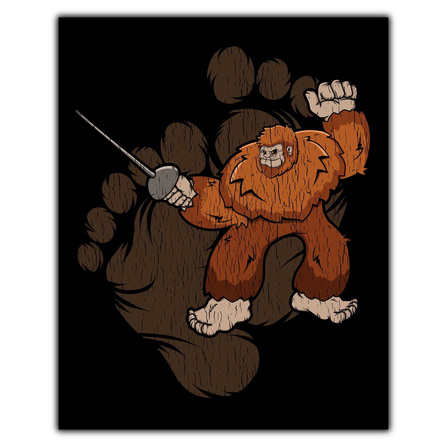 Bigfoot Fencing Art - Sasquatch Fencing 8"x10" Wall Art Print