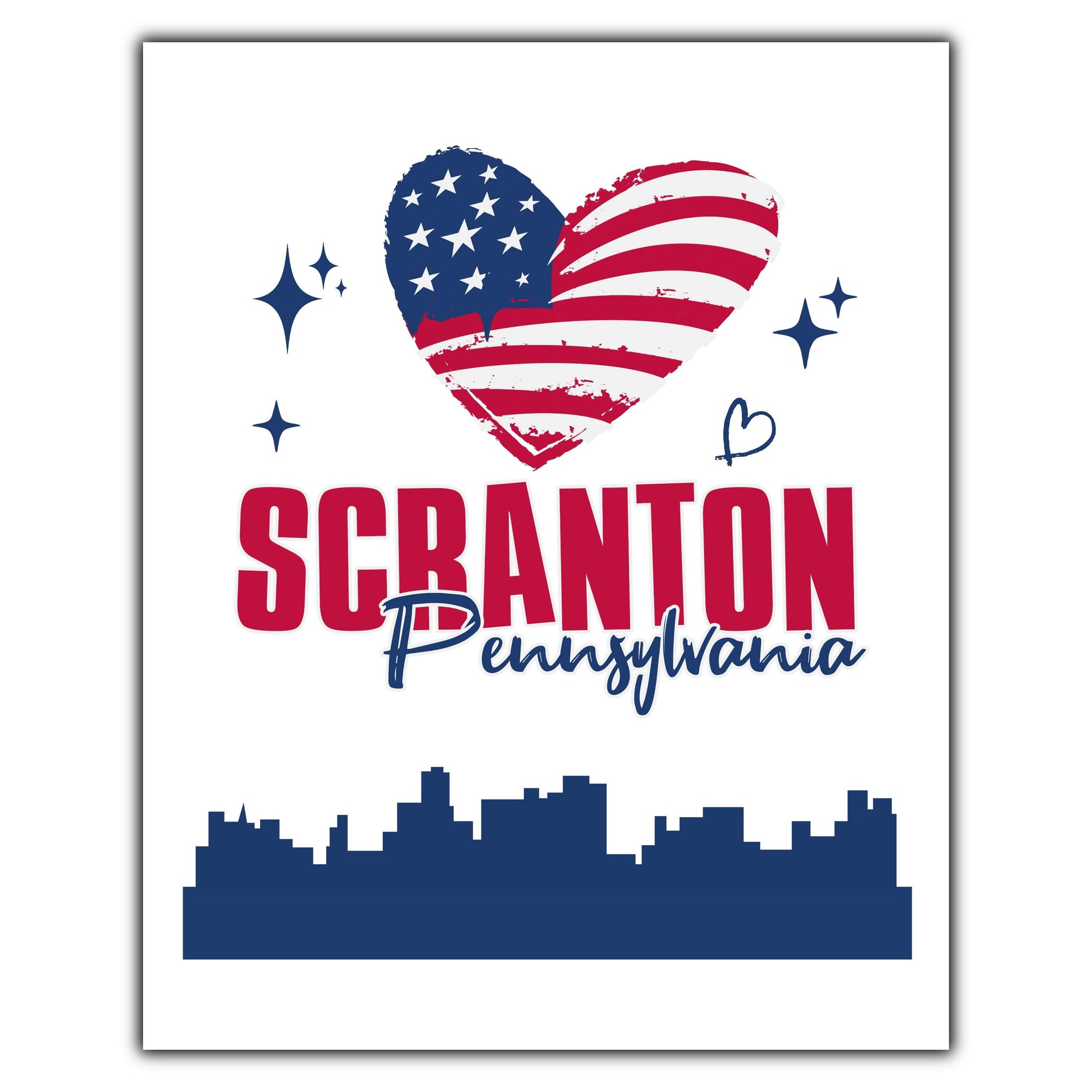 Scranton Pennsylvania Skyline American Flag Heart 4th of July 8"x10" Wall Art Print