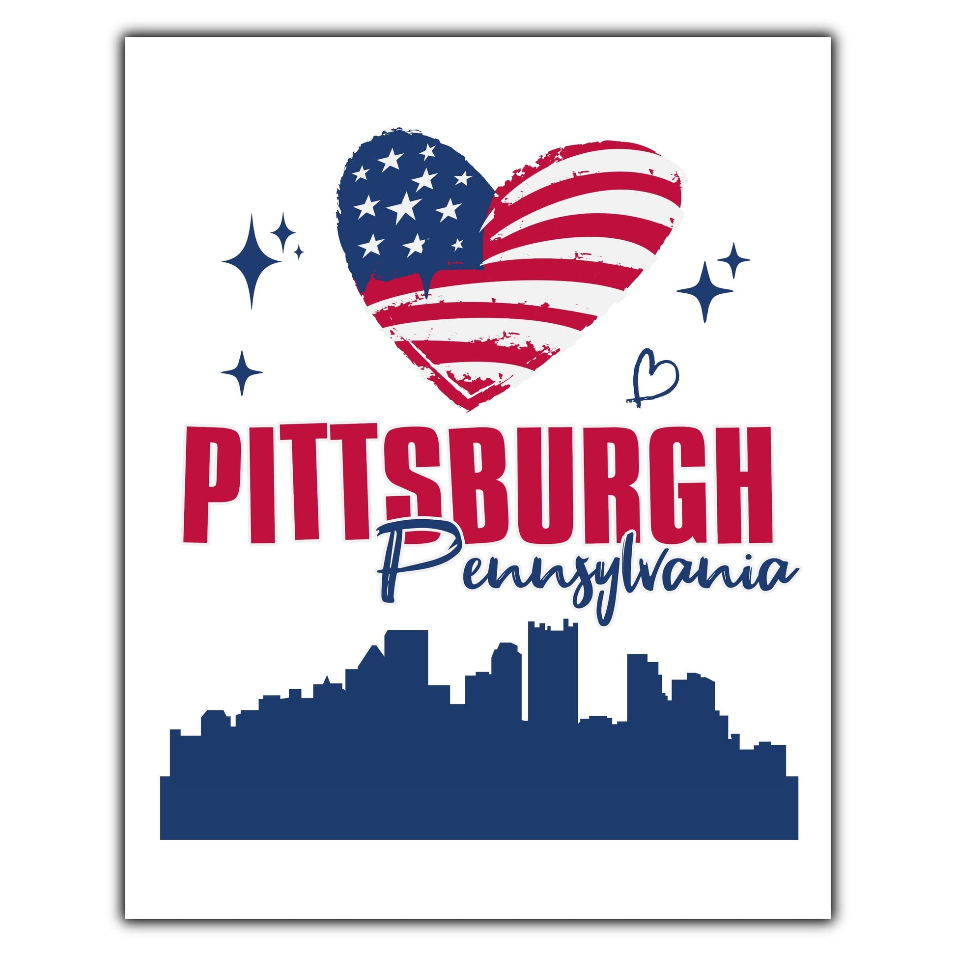 Pittsburgh Pennsylvania Skyline American Flag Heart 4th of July 8"x10" Wall Art Print