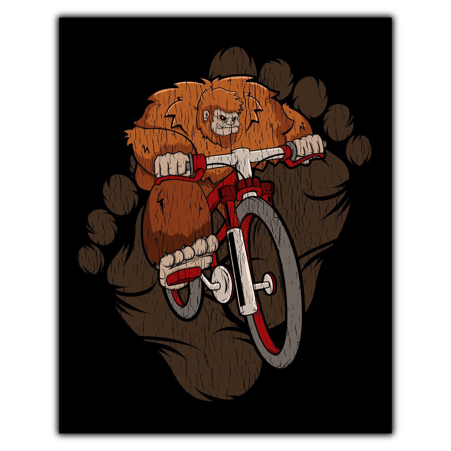 Bigfoot Cycling Art - Sasquatch Riding Bike 8"x10" Wall Art Print