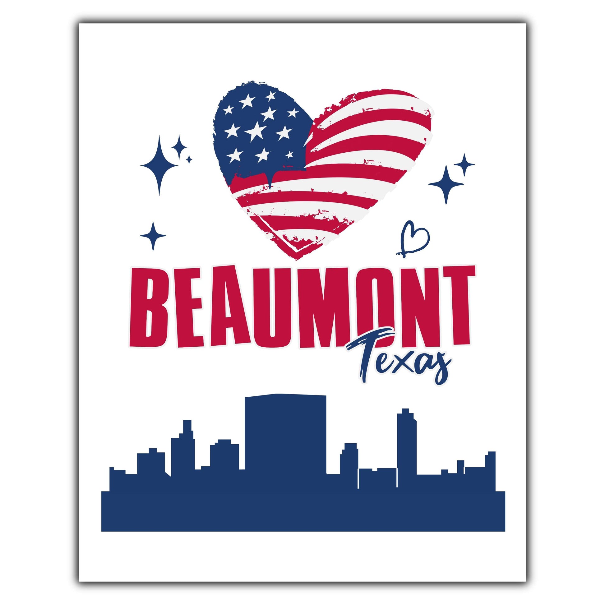 Beaumont Texas Skyline American Flag Heart 4th of July 8"x10" Wall Art Print