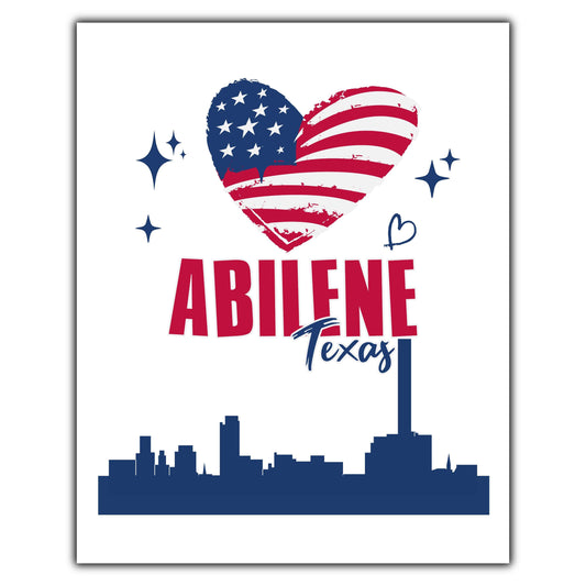 Abilene Texas Skyline American Flag Heart 4th of July 8"x10" Wall Art Print