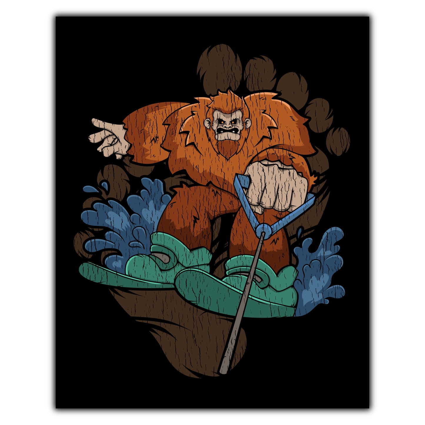 Bigfoot Waterskiing Art - Sasquatch on Waterkis 8"x10" Wall Art Print