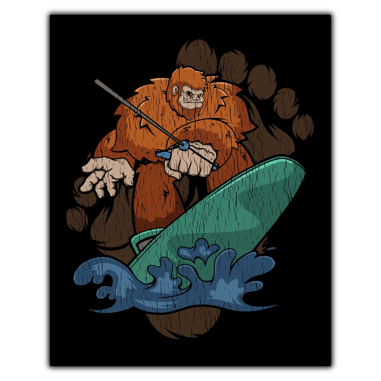 Bigfoot Wakeboarding Art - Sasquatch on Wakeboard 8"x10" Wall Art Print