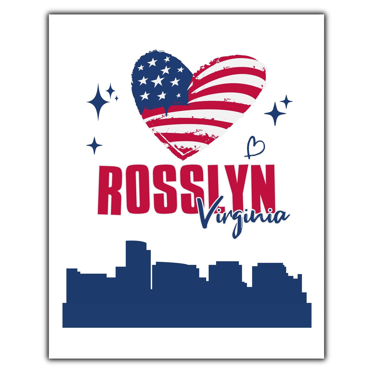 Rosslyn Virginia Skyline American Flag Heart 4th of July 8"x10" Wall Art Print