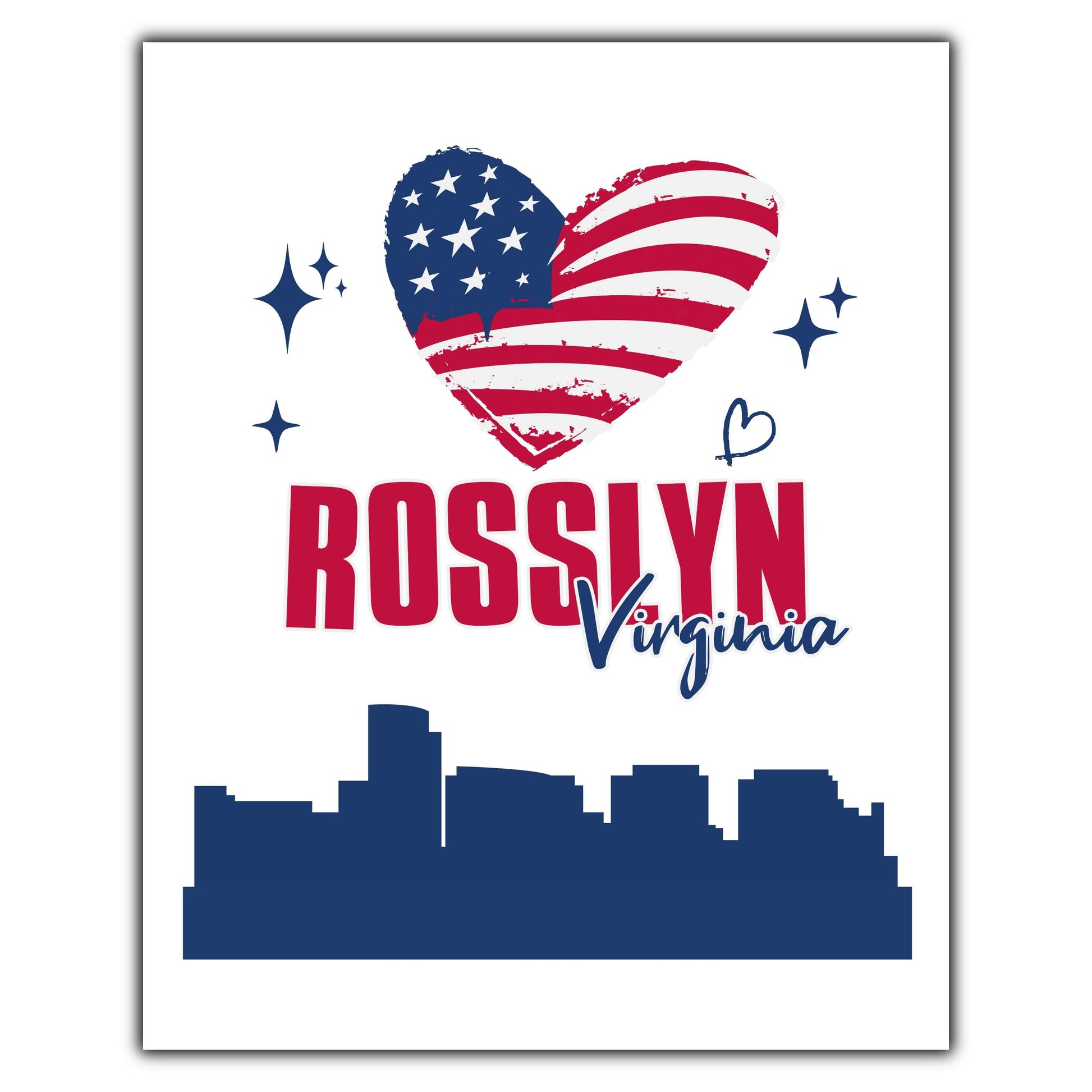 Rosslyn Virginia Skyline American Flag Heart 4th of July 8"x10" Wall Art Print