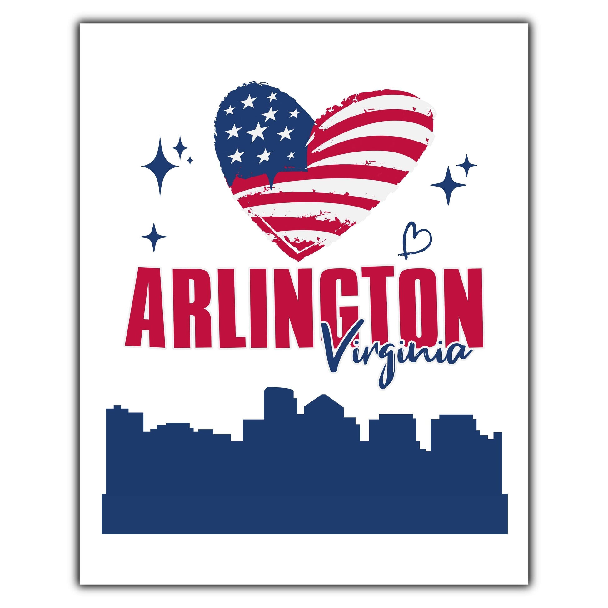 Arlington Virginia Skyline American Flag Heart 4th of July 8"x10" Wall Art Print