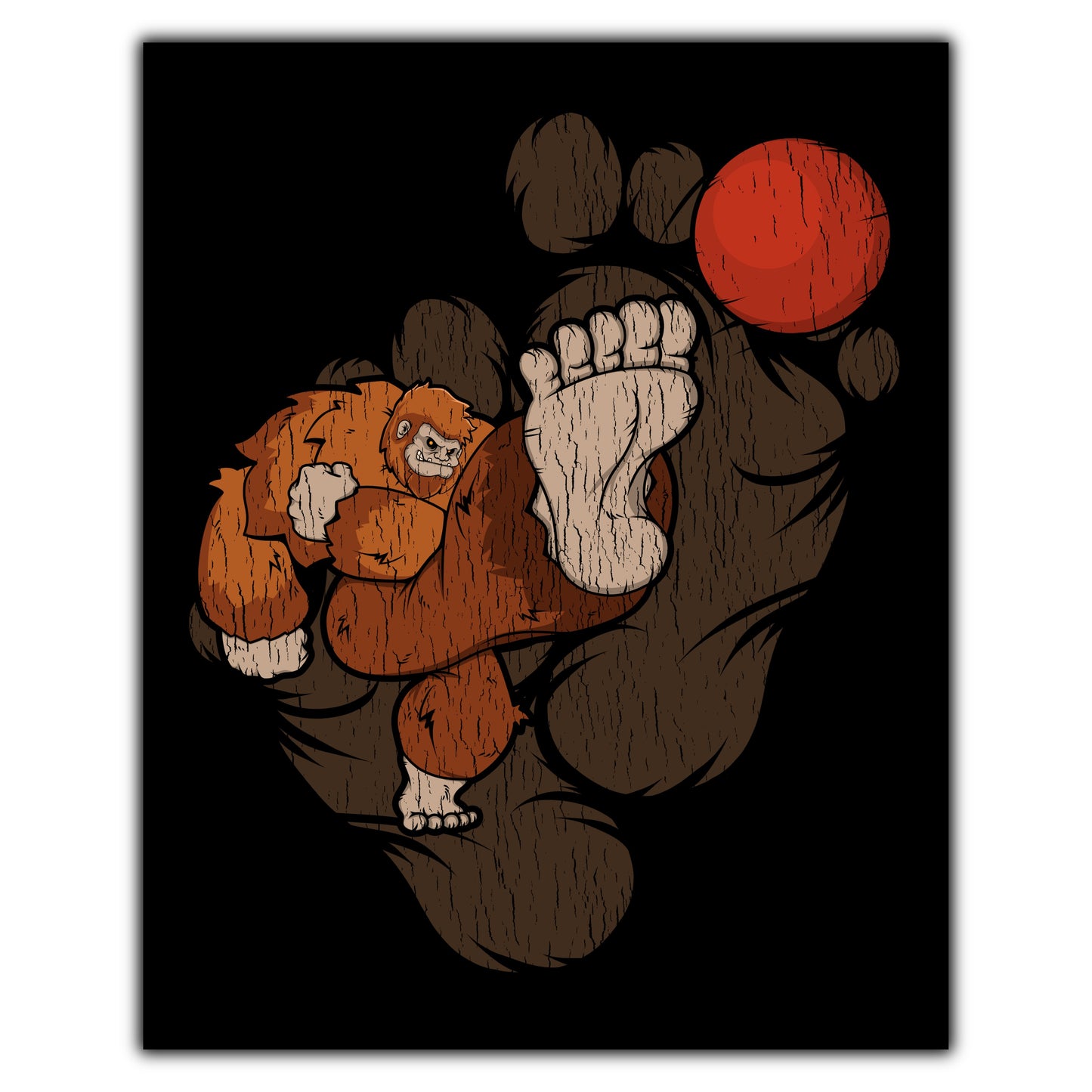 Bigfoot Kickball Art - Sasquatch Playing Kickball 8"x10" Wall Art Print