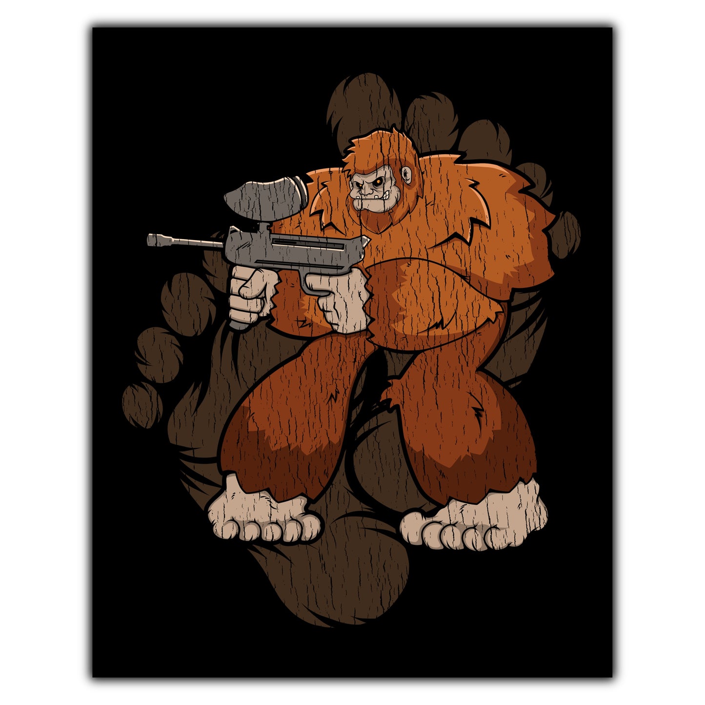 Bigfoot Paintball Art - Sasquatch Playing Paintball 8"x10" Wall Art Print