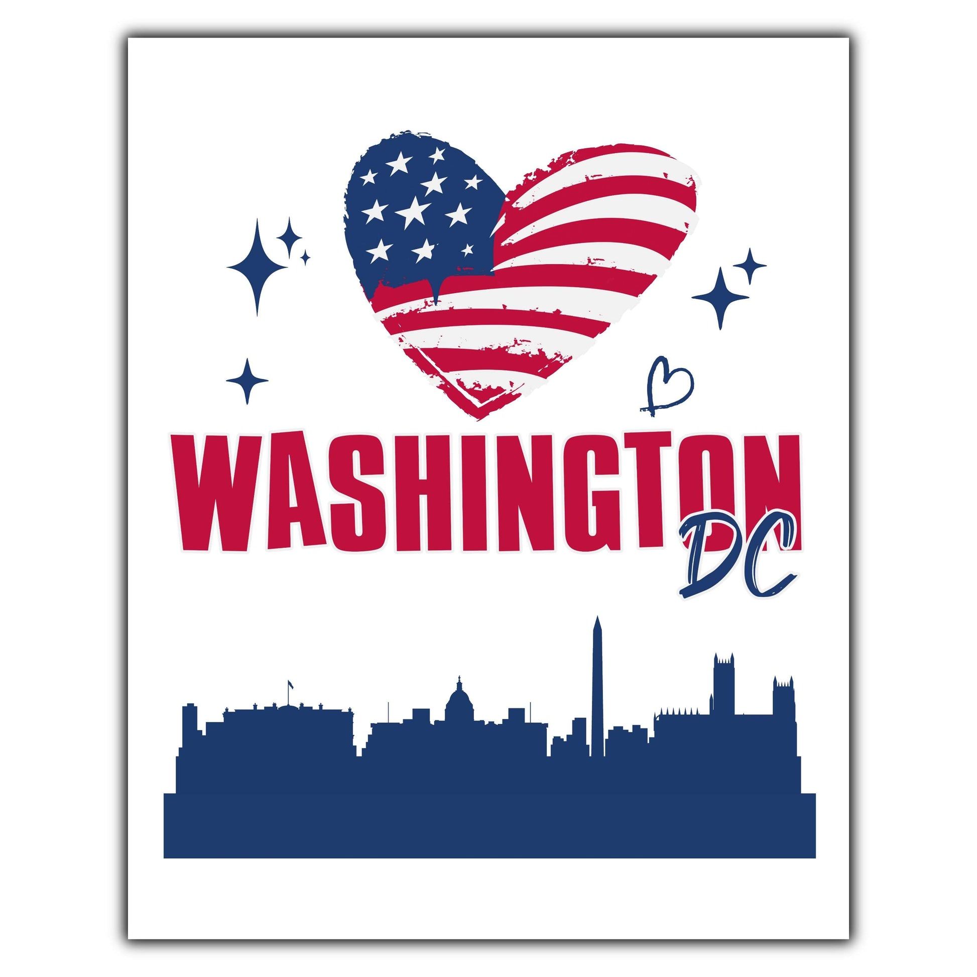 Washington DC Skyline American Flag Heart 4th of July 8"x10" Wall Art Print