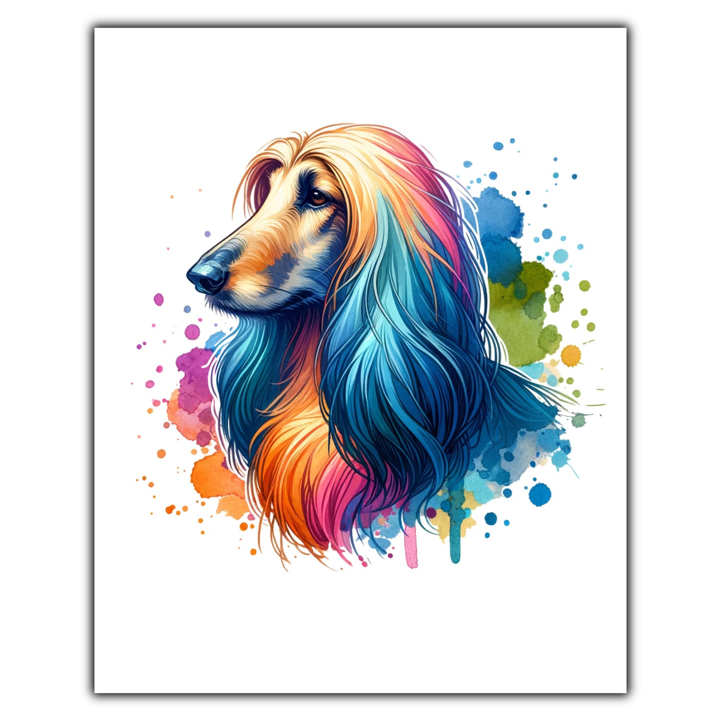 Afghan Hound Rainbow Watercolor Portrait Dog Lover 8"x10" Wall Art Print - Afghan Hound Gift