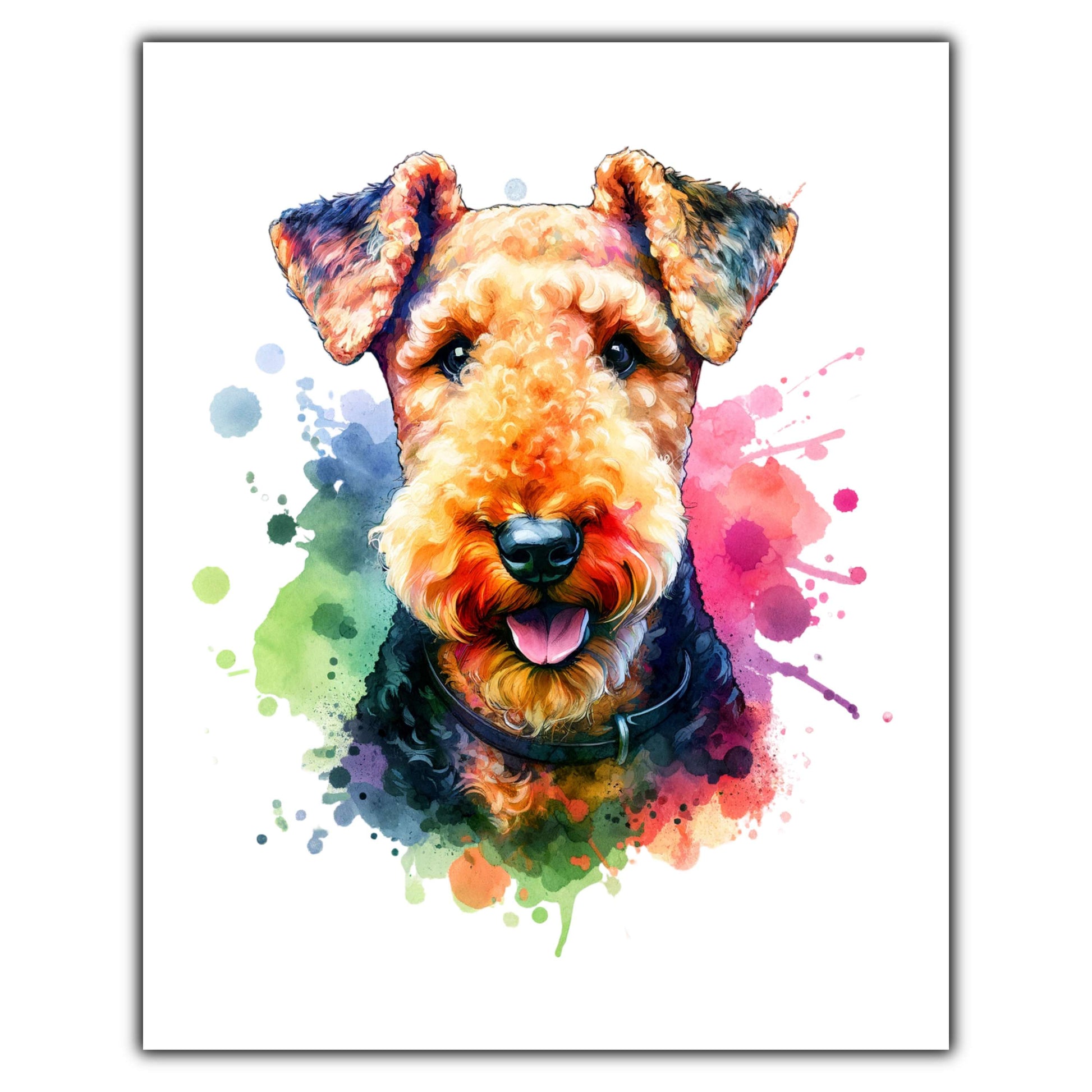 Airedale Terrier Rainbow Watercolor Portrait Dog Lover 8"x10" Wall Art Print - Airedale Gift