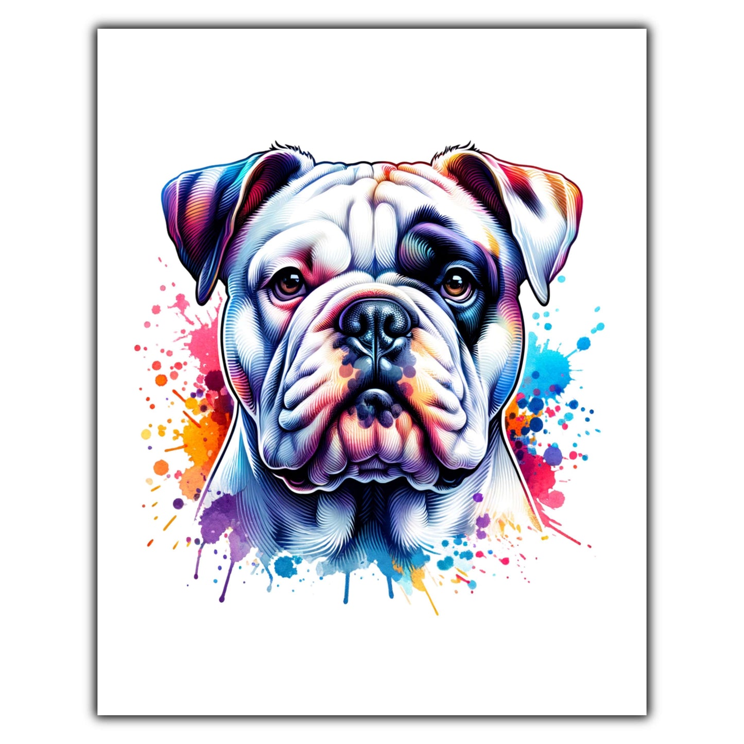 American Bulldog Rainbow Watercolor Portrait Dog Lover 8"x10" Wall Art Print - Bulldog Gift