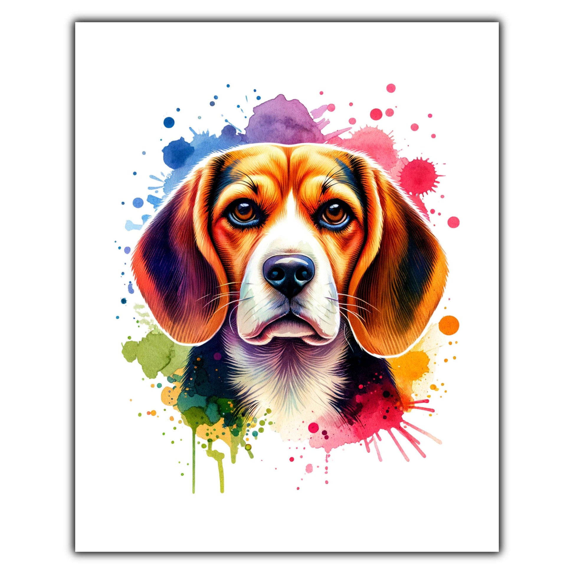 Beagle Rainbow Watercolor Portrait Dog Lover 8"x10" Wall Art Print - Beagle Gift