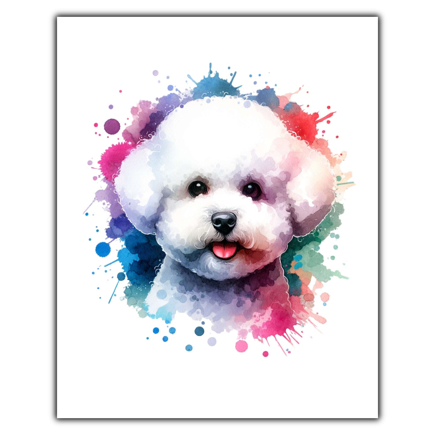 Bichon Frise Rainbow Watercolor Portrait Dog Lover 8"x10" Wall Art Print - Bichon Frise Gift
