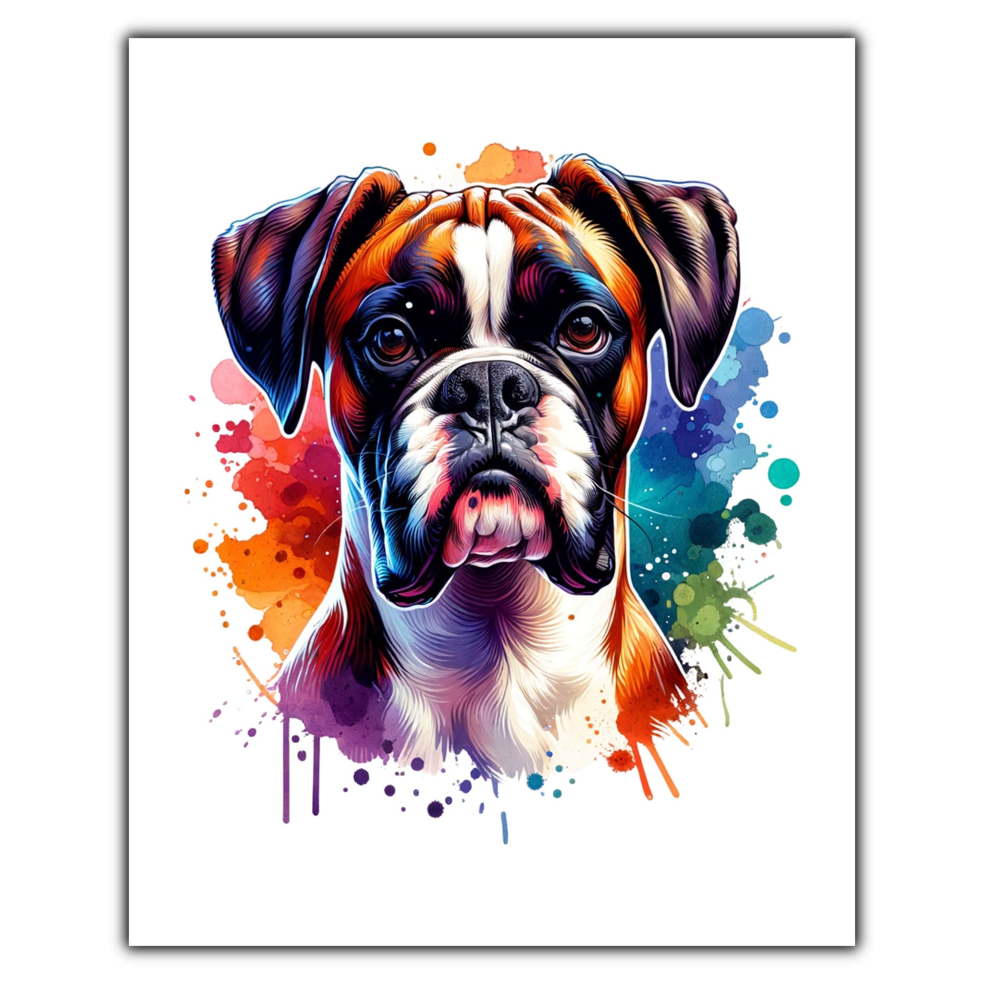 Boxer Rainbow Watercolor Portrait Dog Lover 8"x10" Wall Art Print - Boxer Gift