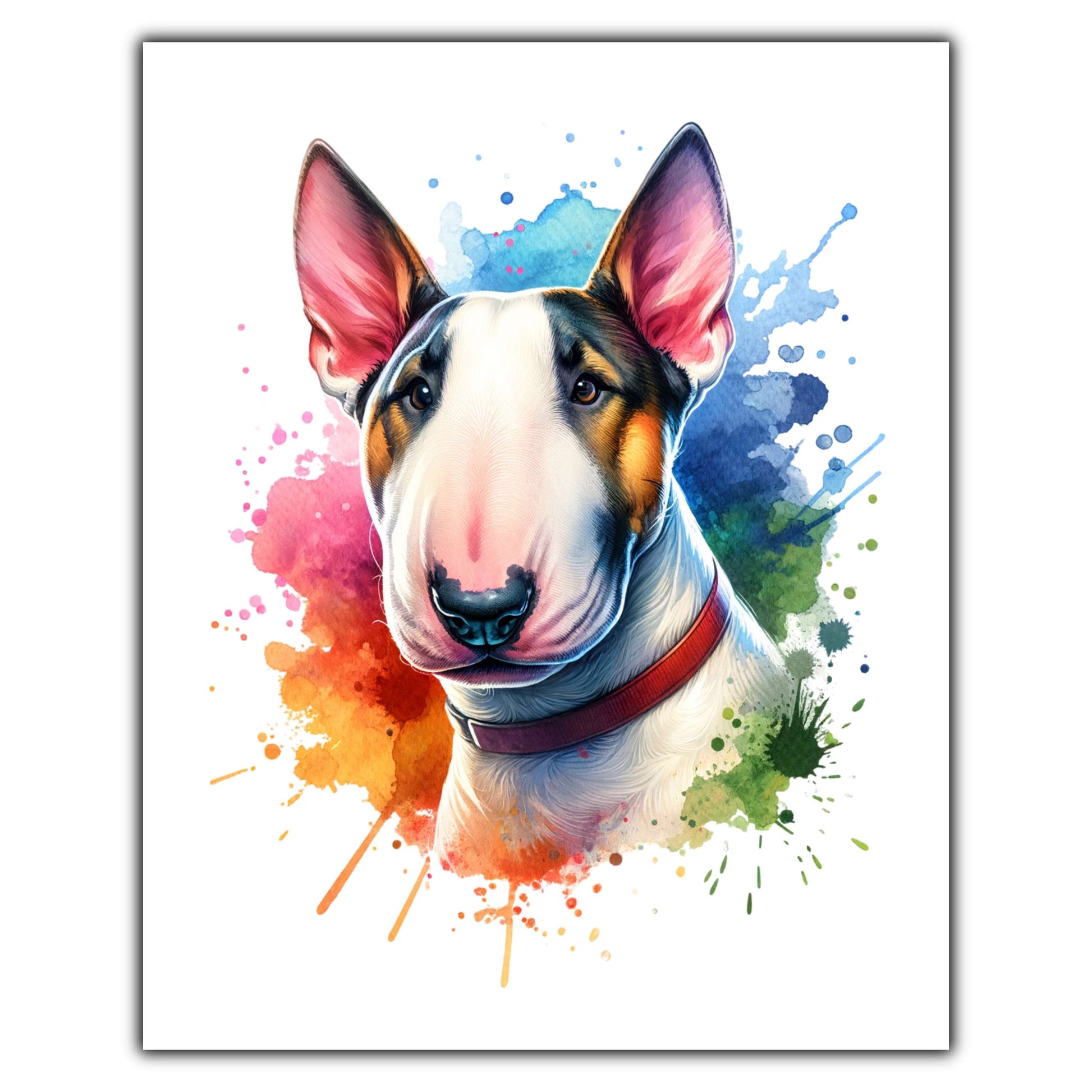 Bull Terrier Rainbow Watercolor Portrait Dog Lover 8"x10" Wall Art Print - Bull Terrier Gift