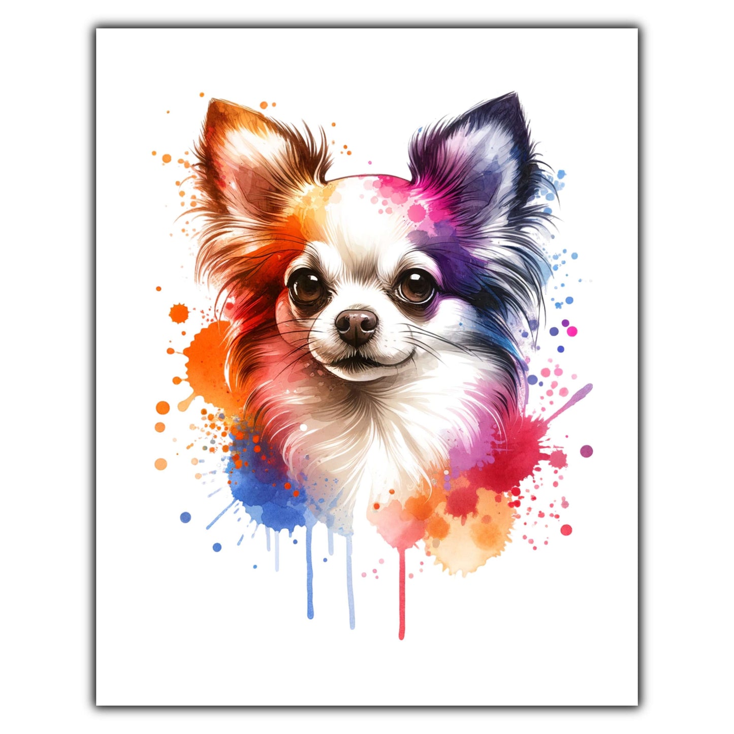 Chihuahua Rainbow Watercolor Portrait Dog Lover 8"x10" Wall Art Print - Chihuahua Gift