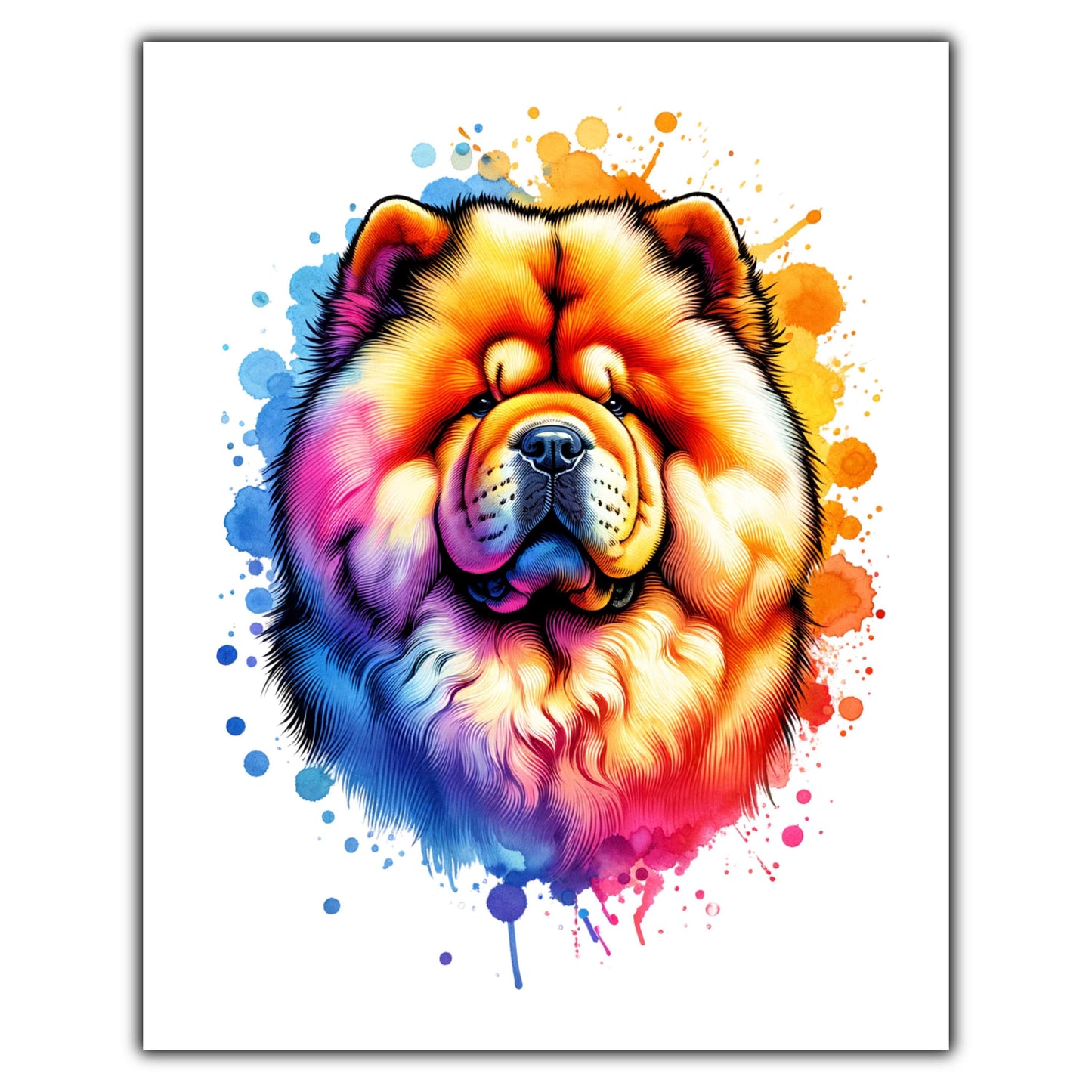 Chow Chow Rainbow Watercolor Portrait Dog Lover 8"x10" Wall Art Print - Chow Chow Gift
