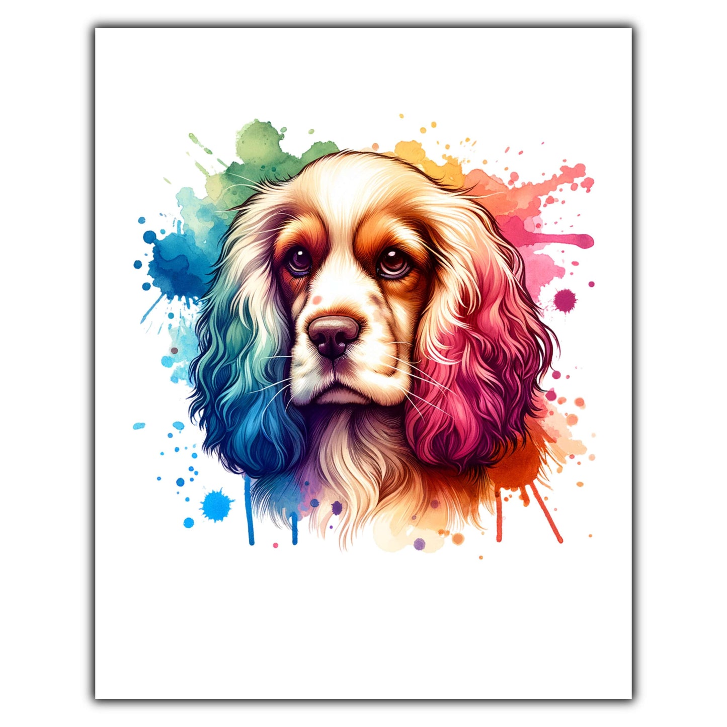 Cocker Spaniel Rainbow Watercolor Portrait Dog Lover 8"x10" Wall Art Print - Cocker Spaniel Gift
