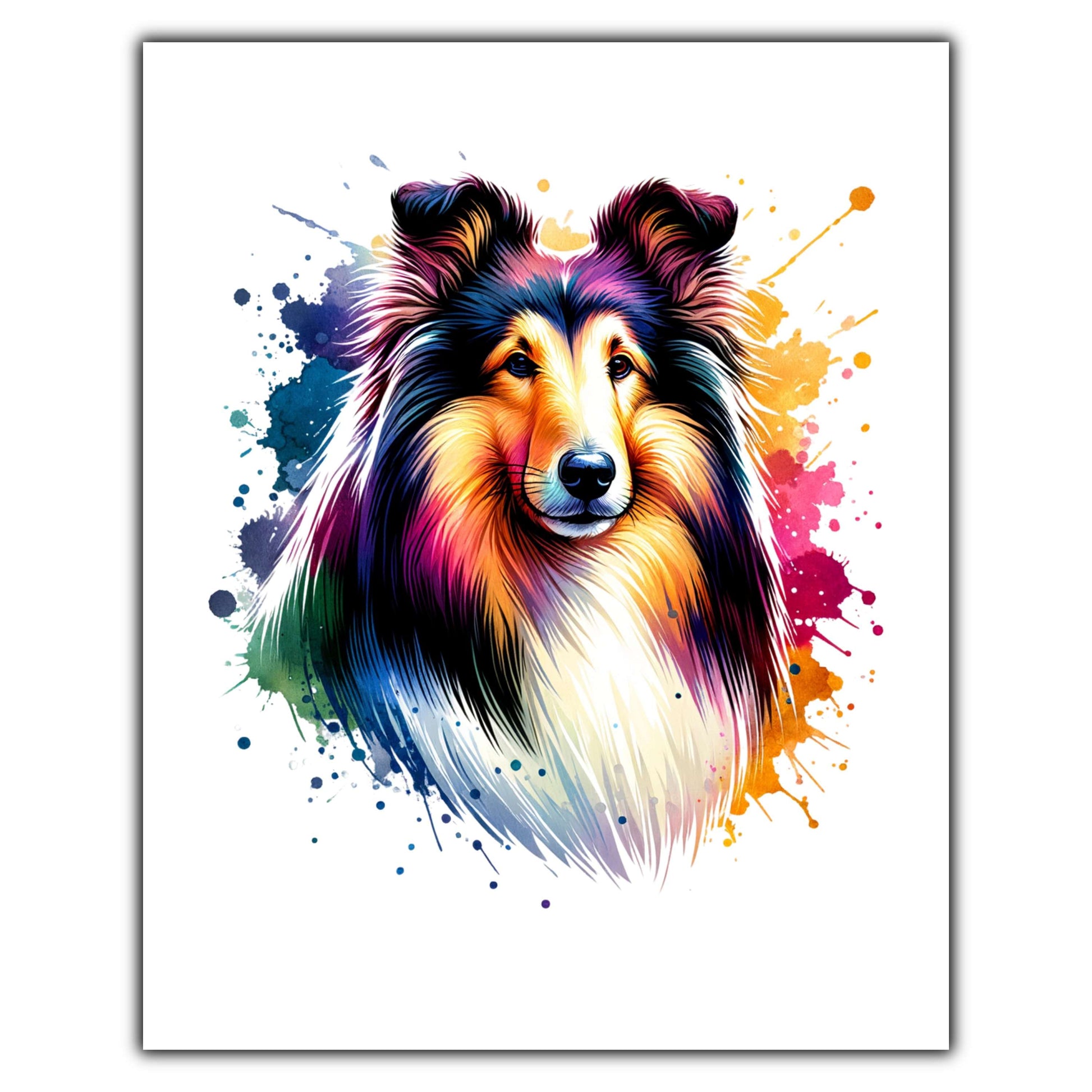 Collie Rainbow Watercolor Portrait Dog Lover 8"x10" Wall Art Print - Collie Gift