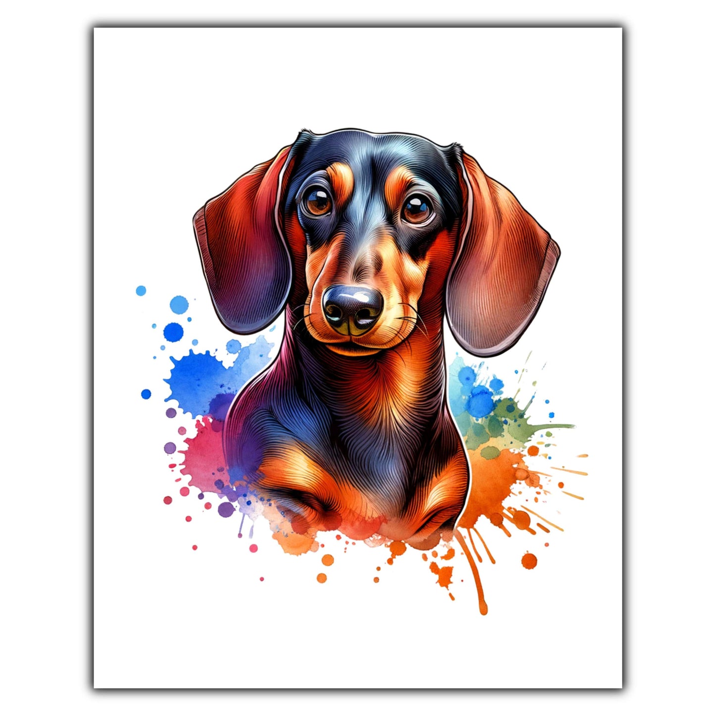Dachshund Rainbow Watercolor Portrait Dog Lover 8"x10" Wall Art Print - Doxen Gift