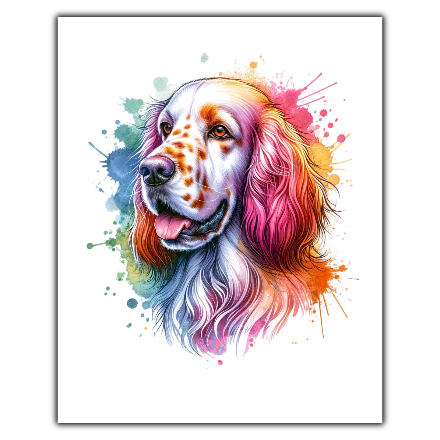 English Setter Rainbow Watercolor Portrait Dog Lover 8"x10" Wall Art Print - English Setter Gift