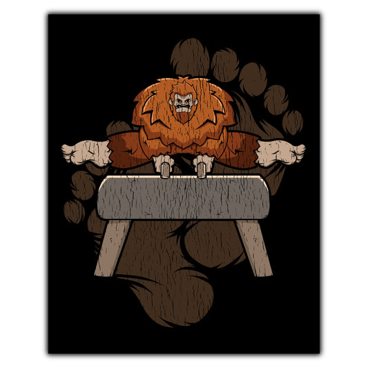 Bigfoot Gymnastics Art - Sasquatch on Pommel Horse 8"x10" Wall Art Print