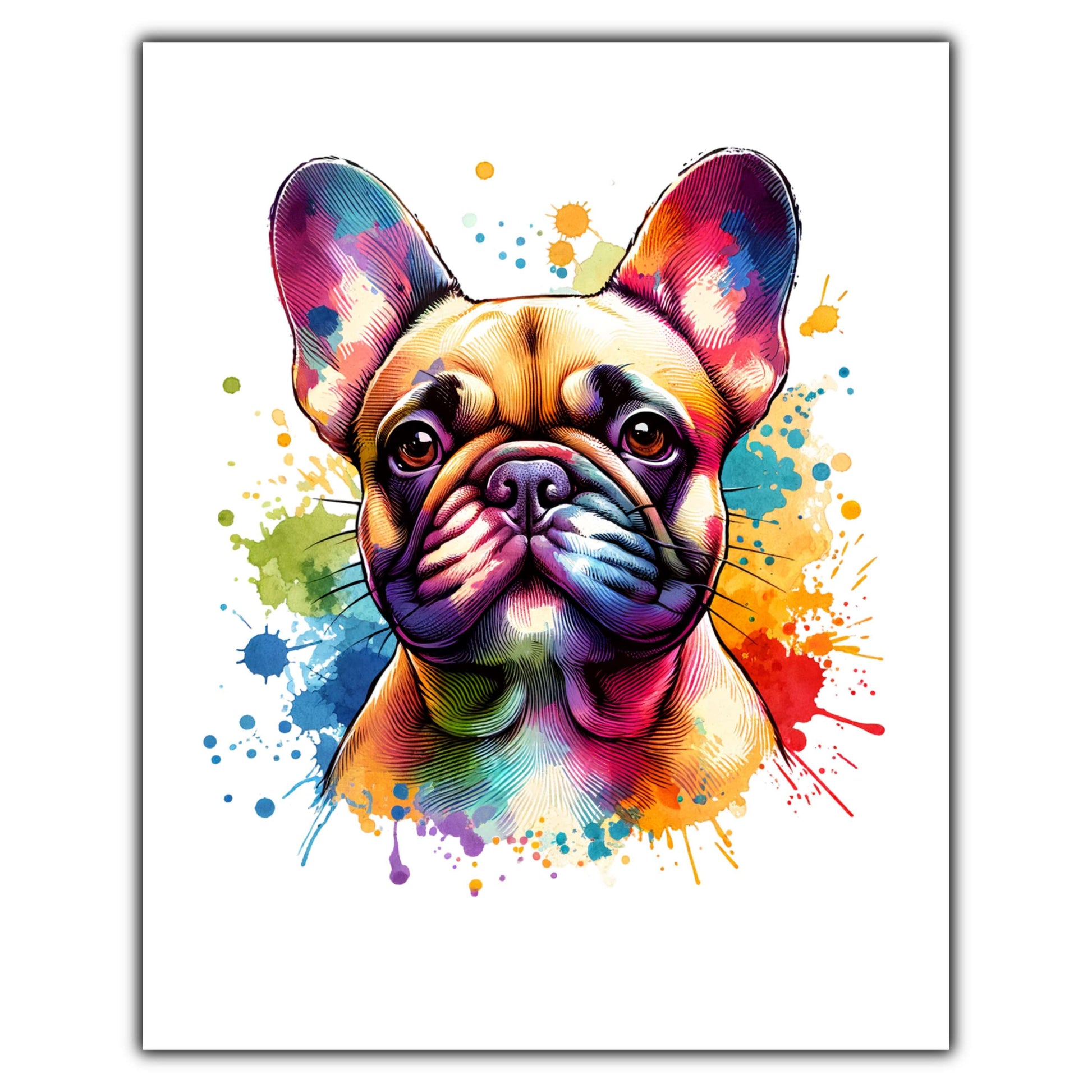French Bulldog Rainbow Watercolor Portrait Dog Lover 8"x10" Wall Art Print - French Bulldog Gift
