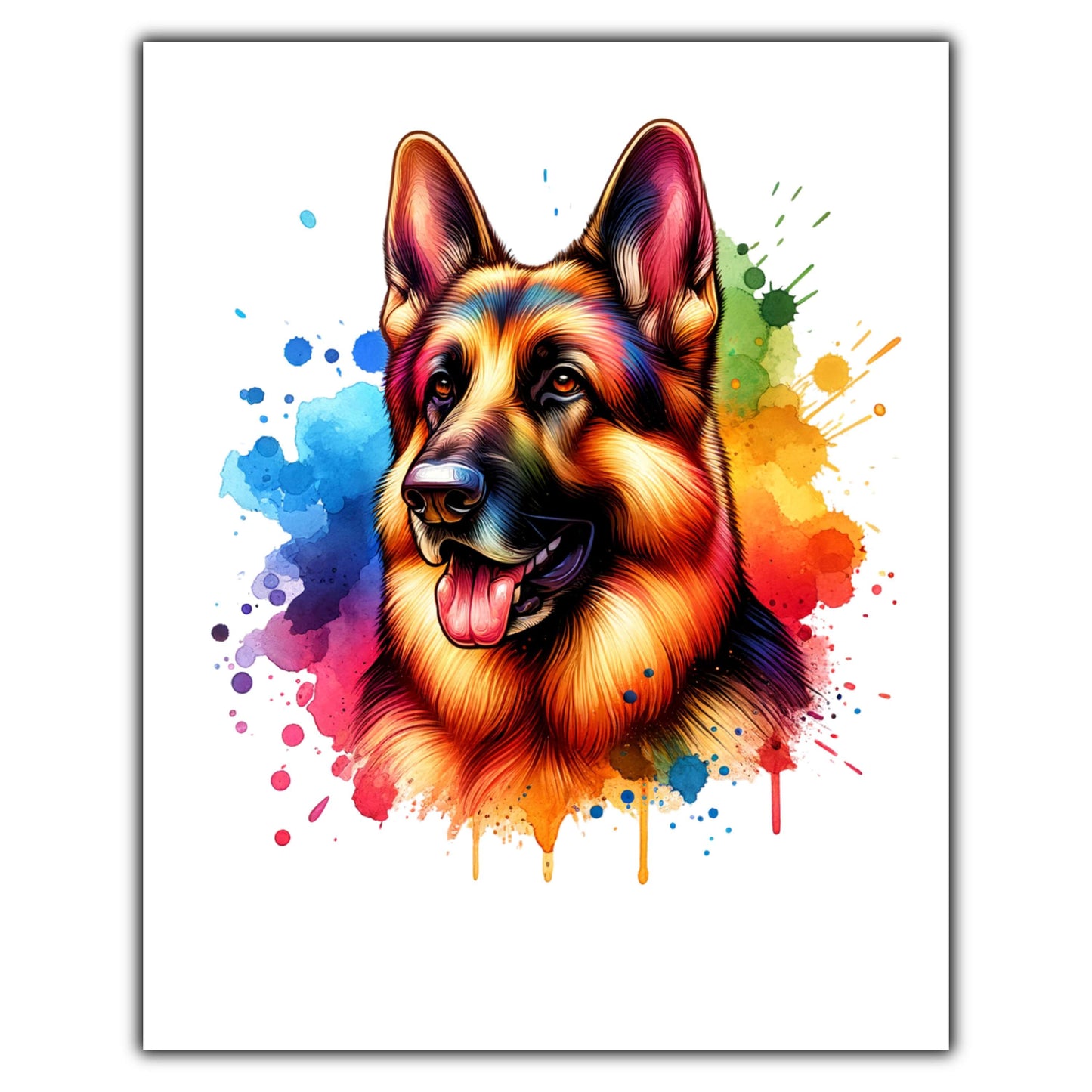 German Shepherd Rainbow Watercolor Portrait Dog Lover 8"x10" Wall Art Print - German Shepherd Gift