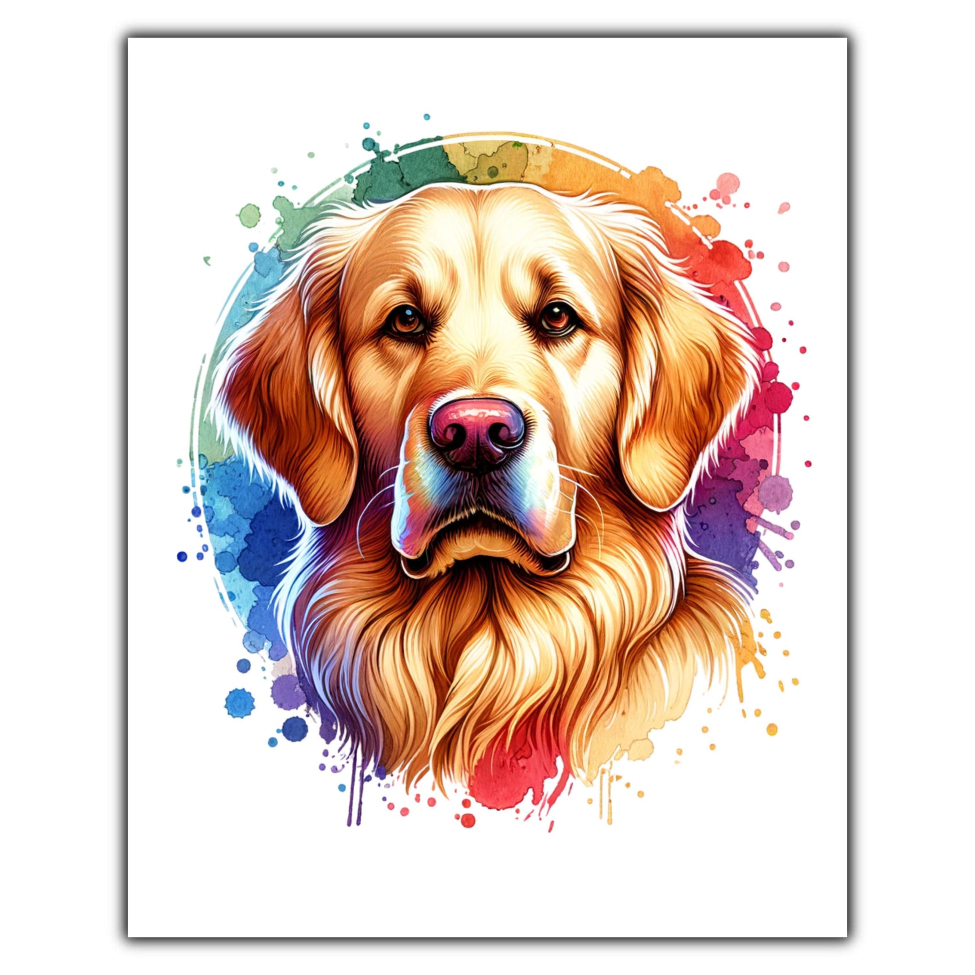 Golden Retriever Rainbow Watercolor Portrait Dog Lover 8"x10" Wall Art Print - Golden Retriever Gift