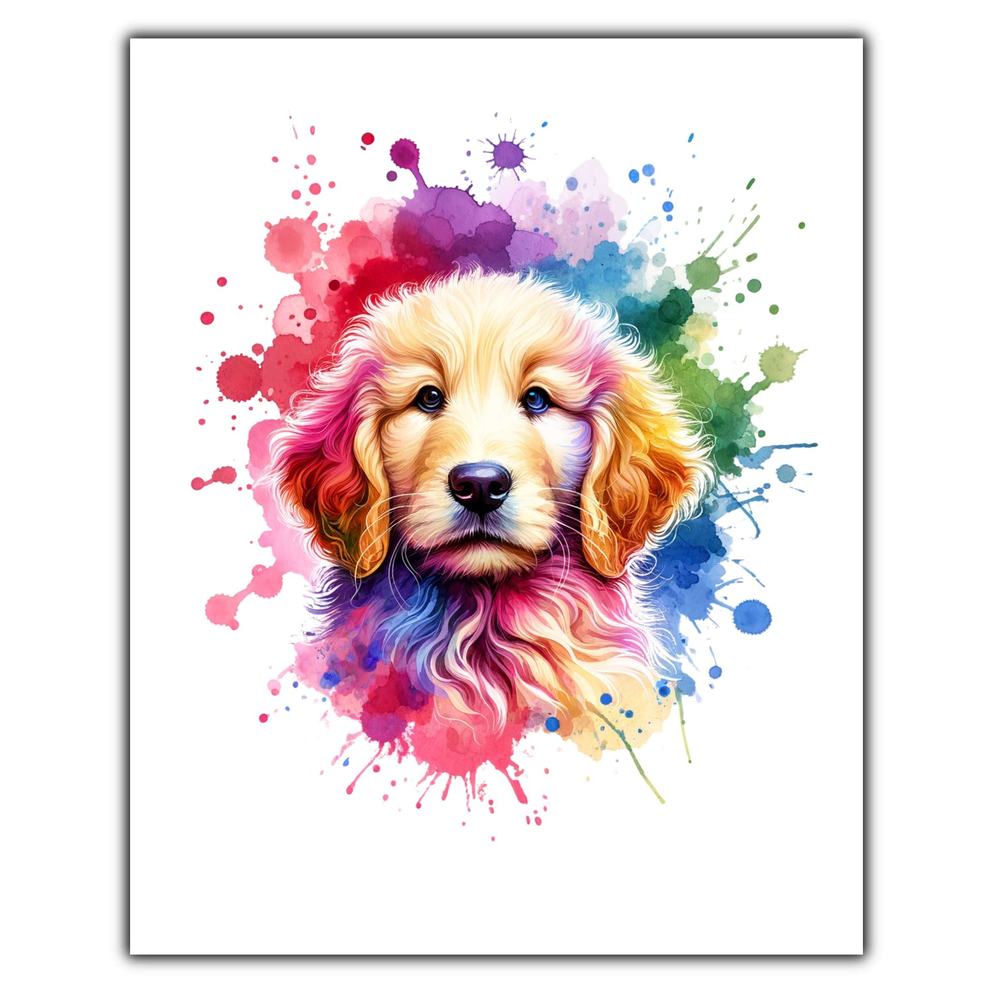 Goldendoodle Rainbow Watercolor Portrait Dog Lover 8"x10" Wall Art Print - Goldendoodle Gift