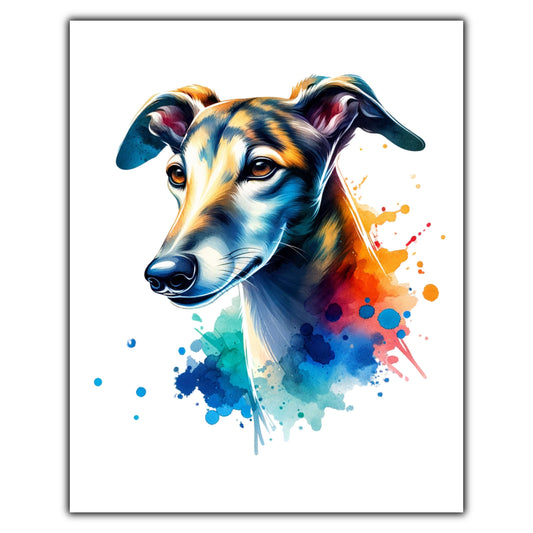 Greyhound Rainbow Watercolor Portrait Dog Lover 8"x10" Wall Art Print - Greyhound Gift