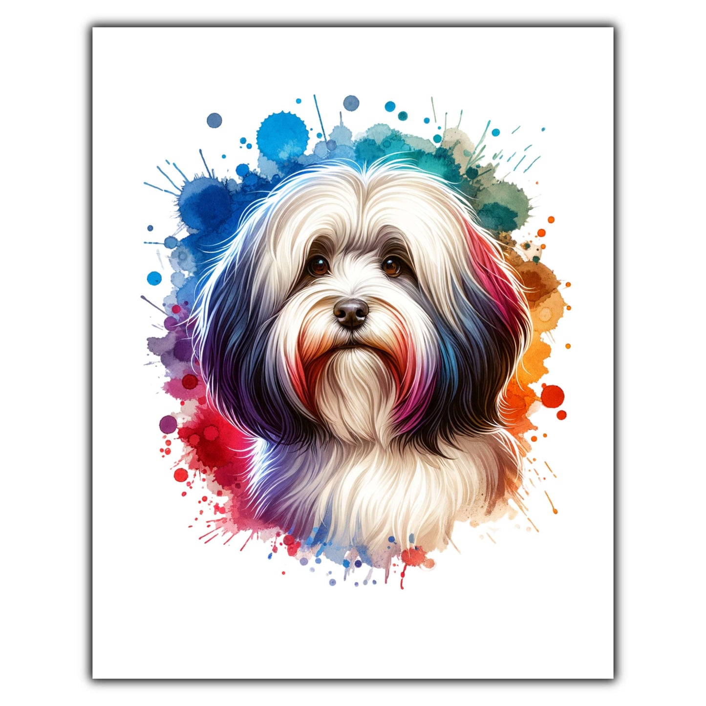 Havanese Rainbow Watercolor Portrait Dog Lover 8"x10" Wall Art Print - Havanese Gift