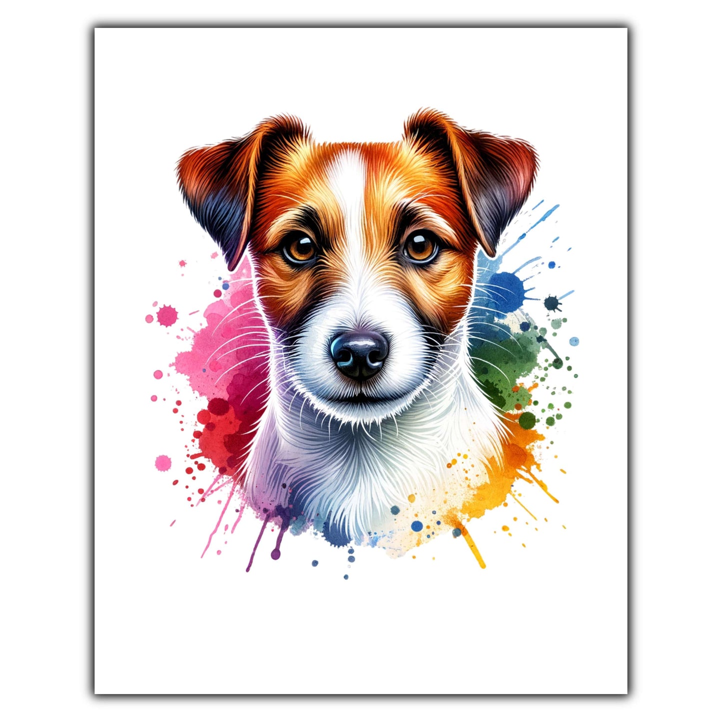 Jack Russell Terrier Rainbow Watercolor Portrait Dog Lover 8"x10" Wall Art Print - Jack Russell Gift