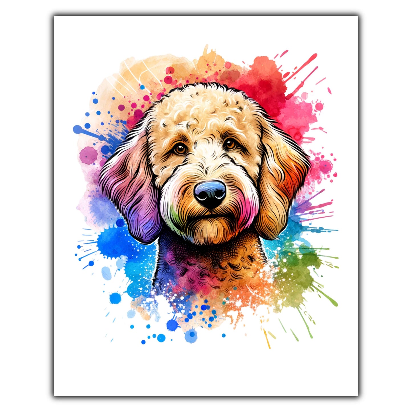 Labradoodle Rainbow Watercolor Portrait Dog Lover 8"x10" Wall Art Print - Labradoodle Gift