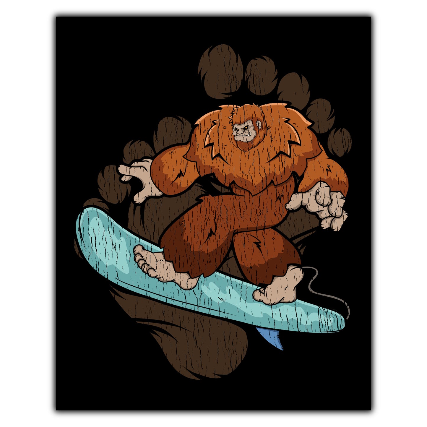 Bigfoot Surfing Art - Sasquatch on Surf Board 8"x10" Wall Art Print