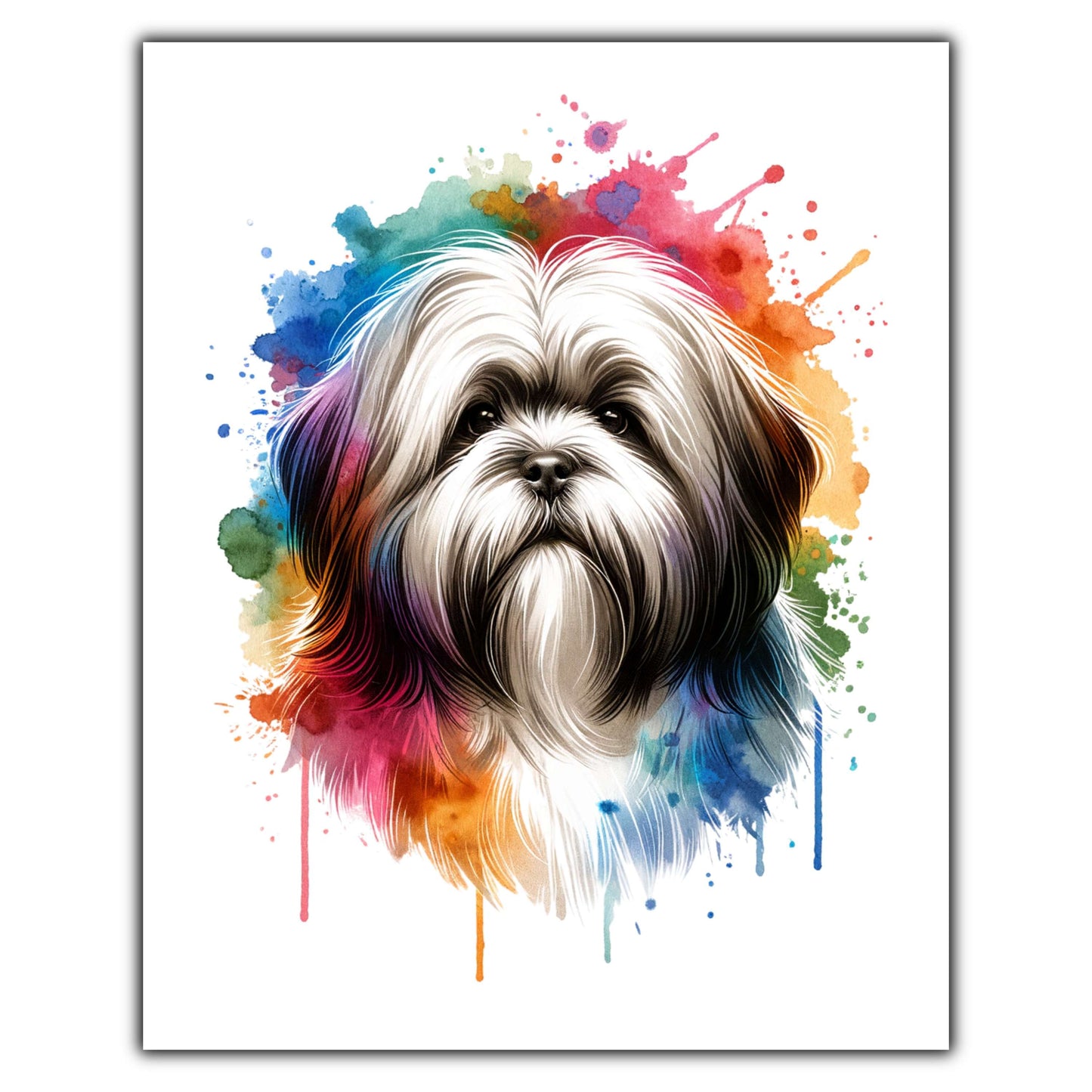 Lhasa Apso Rainbow Watercolor Portrait Dog Lover 8"x10" Wall Art Print - Lhasa Apso Gift