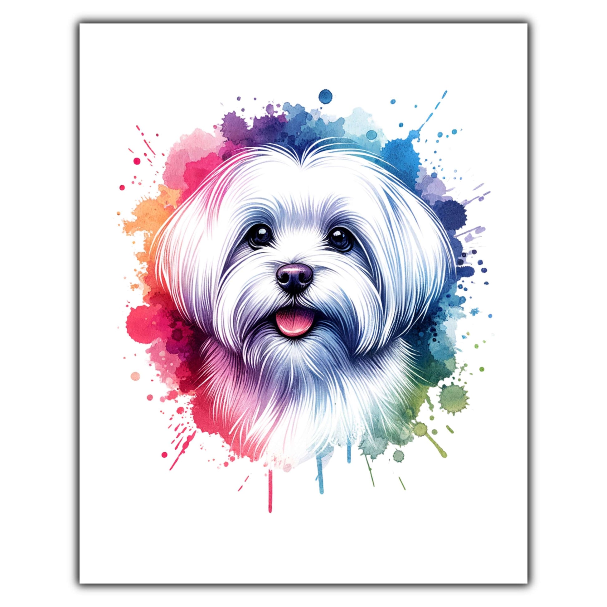 Maltese Rainbow Watercolor Portrait Dog Lover 8"x10" Wall Art Print - Maltese Gift