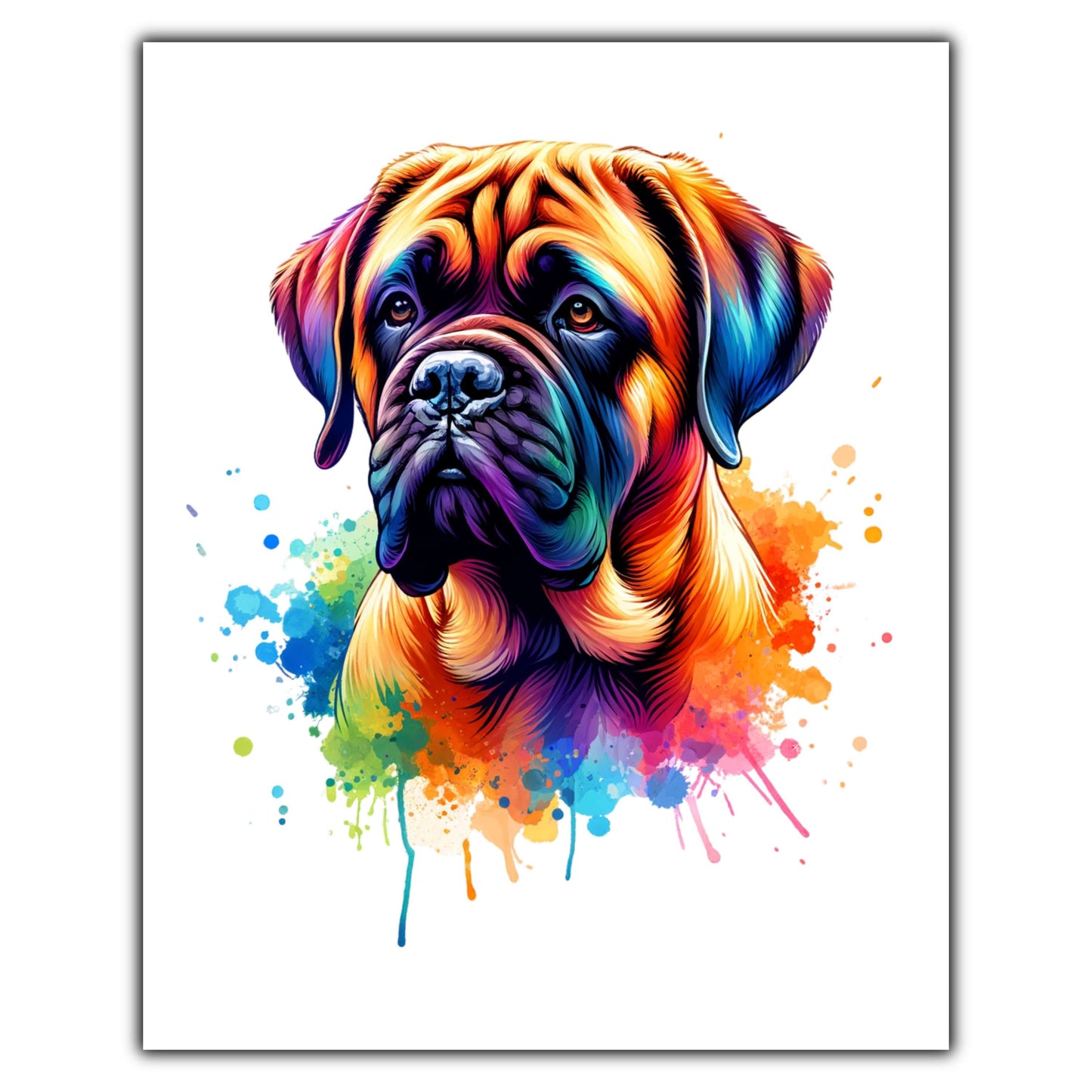 Mastiff Rainbow Watercolor Portrait Dog Lover 8"x10" Wall Art Print - Mastiff Gift