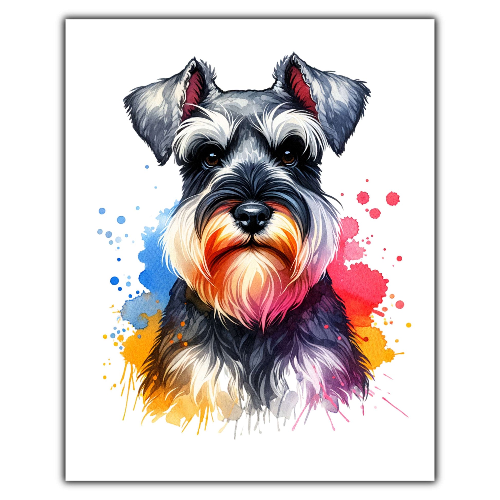 Miniature Schnauzer Rainbow Watercolor Portrait Dog Lover 8"x10" Wall Art Print - Miniature Schnauzer Gift